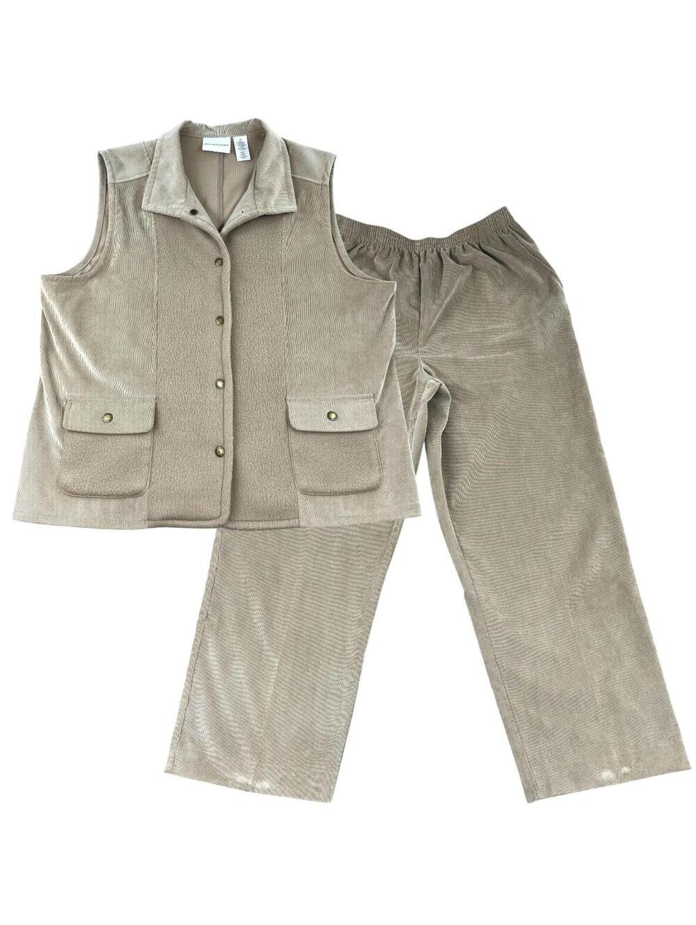 Alfred Dunner Beige Corduroy Vest & Pants Set